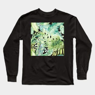 Sage Green Tropical Foliage Long Sleeve T-Shirt